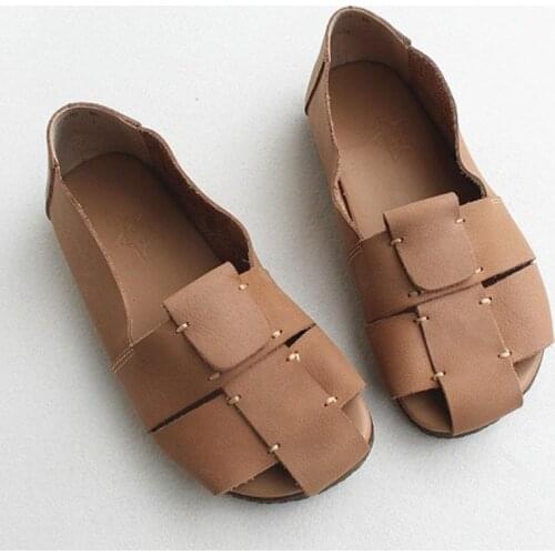 Women Shoes Slip on Loafers Peep toe Summer Ballerina Woman Shoe 100% Genuine Leather Ladies Flat Shoes Chic Rome Footwear