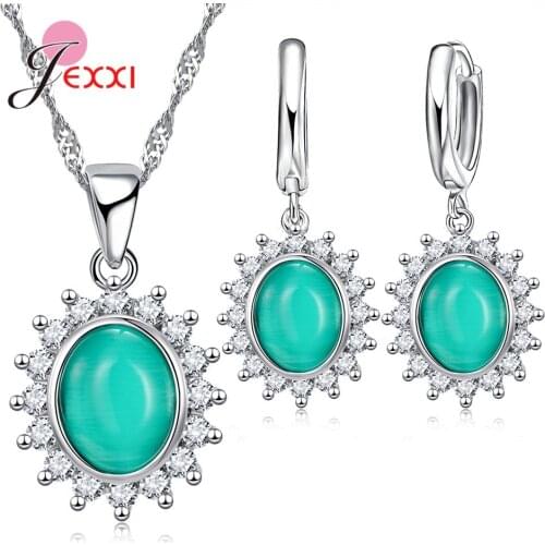 New Fashion 925 Sterling Silver Flower Pendant Jewelry Sets Hot Sale Women Girls Earrings Necklaces For Wedding Engagement Party