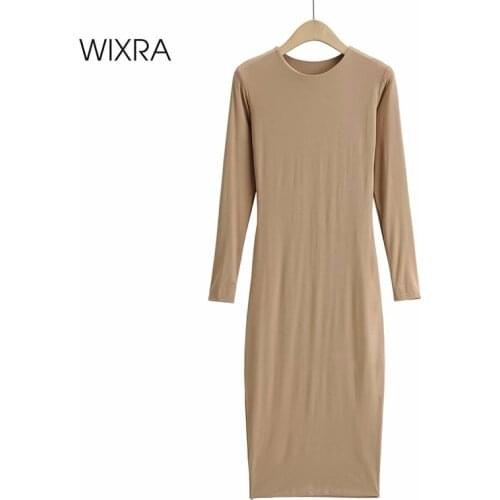 Wixra O Neck Dresses Womens Full Sleeve Solid Ladies Bodycon High Street 2021 Spring Summer Hot