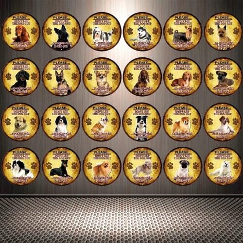 Pet Please Don't Let The Dog Out Husky Chihuahua Poodle Round Vintage Irregular painting Art Decor Retro Iron Painting DR-1 30CM