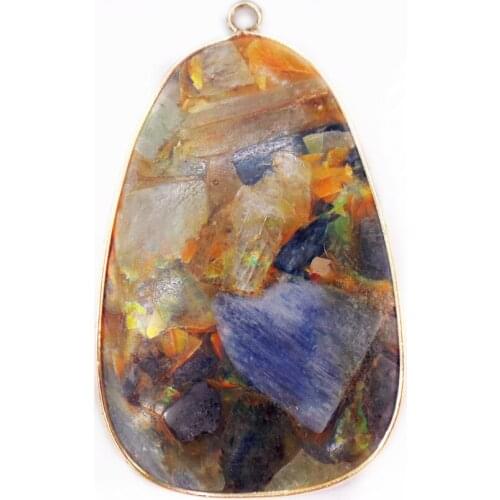 1Pcs 52x30x5mm Wholesale Orange Sea Sediment Jasper & Pyrite Teardrop Metal Package Edge Pendant DIY Jewelry Accessories S841