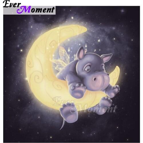 Ever Moment Diamond Painting Hippo On Moon Picture Of Rhinestone Mosaic Full Square Drill Diamond Embroidery Decoration ASF1711