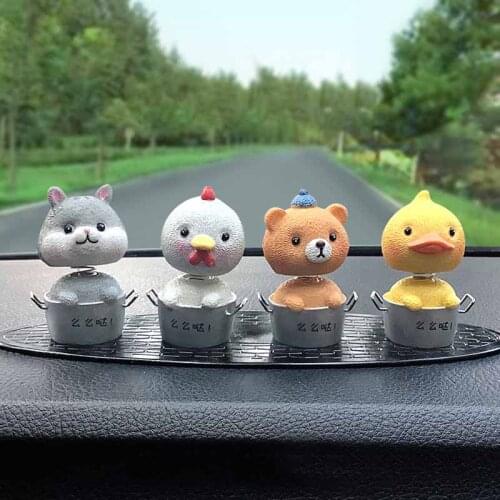 Car Ornaments Cute animal cactus Moving Head Spring Animal Plant Cactus Small Potted Resin Ornaments Cake Baking Decorations