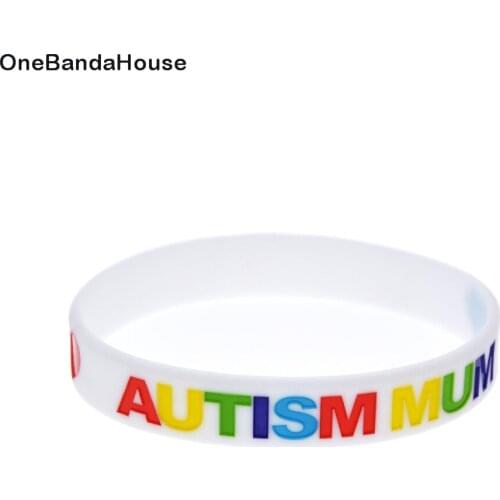 1PC Autism Mum Silicone Rubber Bracelet 1/2 Inch Wide White