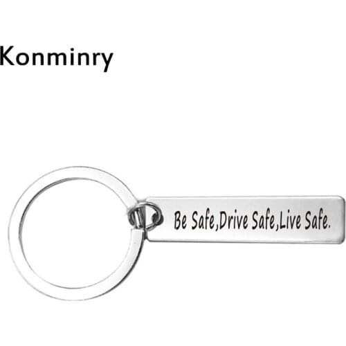 Konminry Drive Safe Square Car Key Chain Stainless Steel Pendant Keyring Silver Color Motto Quote Women Men Jewelry