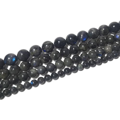 Natural Dark Black Labradorite Blue Light Stone Beads Loose Round Gemstone For Jewelry Making DIY Bracelet Handmade Accessories