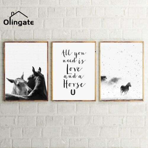 Nordic Style Black White Animals Canvas Poster Decoration Run Horses One Piece Canvas Art Home Decor for Living Room Bedroom