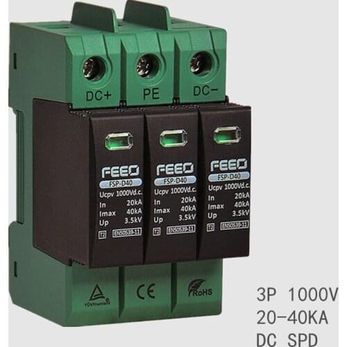 DC SPD Solar 3P 1000V 20KA~40KA Din Rail Outdoor Power Protection Protective Device Surge Protector TUV & CE Certificate