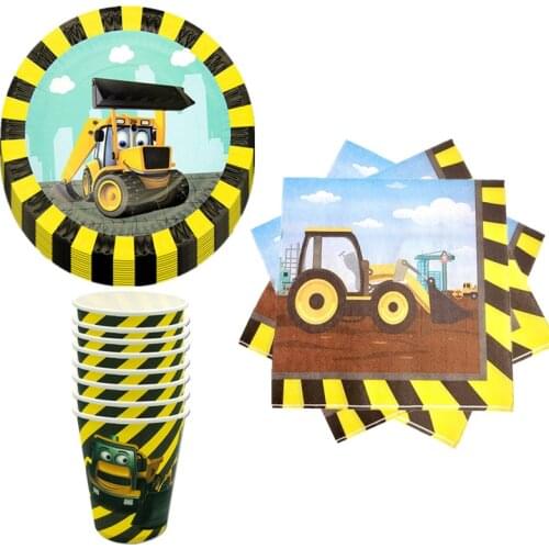 40Pcs Construction Tractor Birthday Party Decoration Plates Cups Napkins Cover Baby Shower Birthday Decors Kids Party Supplies