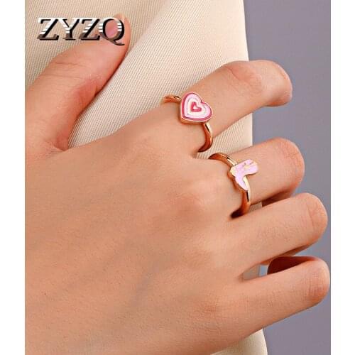 ZYZQ Dainty Womens Alloy Drip Oil Ring Heart Gossip Tai Chi Wedding Rings Jewelry For Wife Exquisite Multicolor Romantic Jewelry