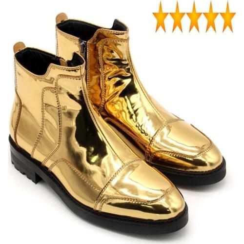 Design Italian New Shoes Men Black Gold Zipper Platform Mens Boots Genuine Leather High Quality Luxury Booties Man Winter 35-45