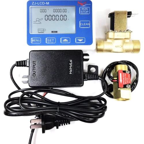 ZJ-LCD-M Meter Controller+1/2" Flow Sensor + Valve +Power Charge for Water Liquid Measurement or quantitative