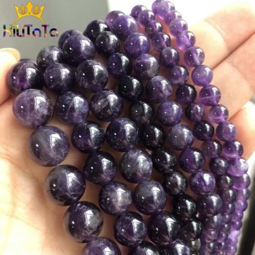 Natural Stone Round Purple Amethysts Crystals Loose Spacer Beads For Jewelry Making DIY Bracelet Necklace 15'' 4/6/8/10/12mm