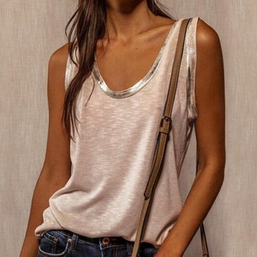 2021 Summer Contrast Stitching Women Tank Tops O Neck Sleeveless Shirt Womens Top Elegant Clothes Summer Loose Womens Vest