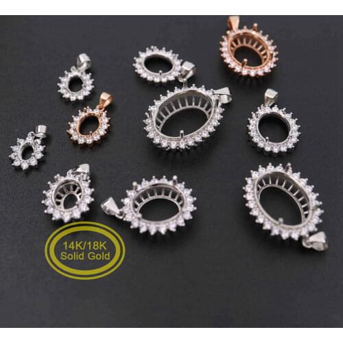Multiple Size Solid 14K 18K Rose Gold Oval Prong Bezel Settings for Gemstone Moissanite Diamond DIY Pendant Charm 1421116