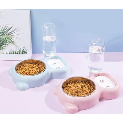 Pet Food Bowl Non-Slip Pet Cat Automatic Feeder Bowl For Dogs Drinking Water Bottle Kitten Bowls Food Feeding Container Supplies