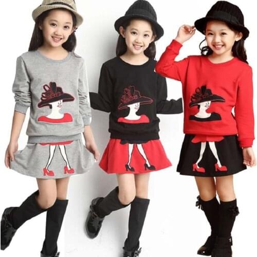 2-10T Teenager Girls Clothes Sets Kids Clothing Sets Shirt Blouses Sweater+Skirt Toddler Winter Warm Costume Children Clothing