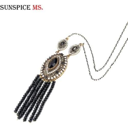 Sunspicems Vintage Natural Stone Bead Necklace Tassels Pendant Retro Gold Color Turkish Women Ethnic Wedding Jewelry Gift 2020