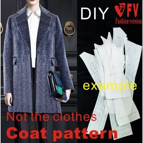Ladies Large Lapel Long Sleeve Mid-length Coat Jacket Sewing Structure Drawing Garment Pattern BFY-199