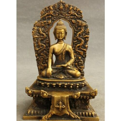 Song voge gem S2830 7" Tibet Bronze Buddhism Temple Protect Vajra Dragon Shakyamuni Buddha Statue