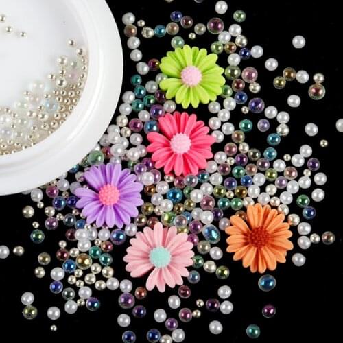 Nail Charms Chrysanthemum Crystal Rhinestone Nail Art Decoration 3D Solid Flowers Pearl Mini Beads Manicure Micro Nails Stones