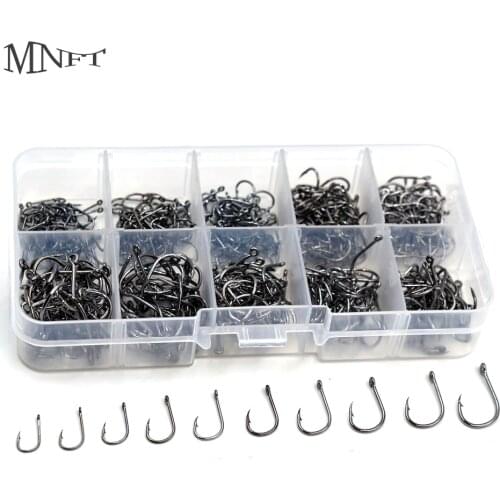 MNFT 500Pcs Mixed Size Fishing Hook # 3~12 Carbon Steel Carp Fishhook Jig Barbed With Hole Golden Black Electroplated Fishhooks