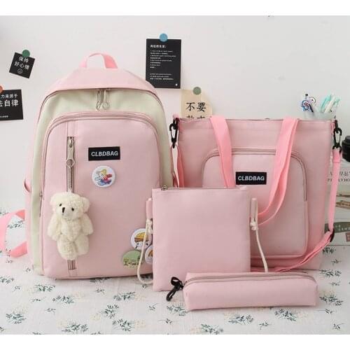 Backpack For Women Design 2021 Preppy Style Canvas Girl School Bag Large Capacity Laptop Travel 4 Sets Campus Backpack Sac A Dos