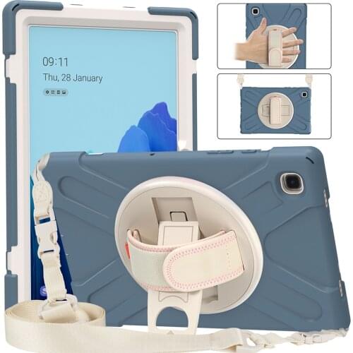 360 Rotating Hand Strap Kickstand Silicone Case for Samsung Galaxy Tab A7 10.4 T500 T505 Shockproof Cover with Shoulder Strap