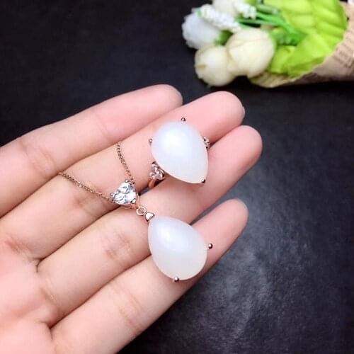 Natural and Real Hetian White Jade jewelry set 925 sterling silver 1pc pendant,1pc ring