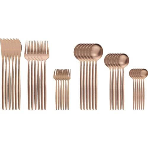36pcs/6set Stainless Steel Cutlery Rose Gold Tableware Matte Dinner Fork Knives Dessert Spoons Complete Dinnerware Cutlery Set