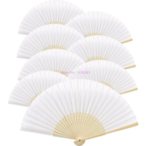 100 pcs 21 cm Hand Held Fans White Paper fan Bamboo Folding Fans Handheld Folded Fan for Church Wedding Gift, Party Favors