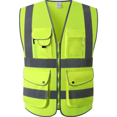Multi Pockets High Visibility Hi Viz Zipper Front Reflective Safety Vest Blue With Reflective Strips ANSI/ISEA Standards