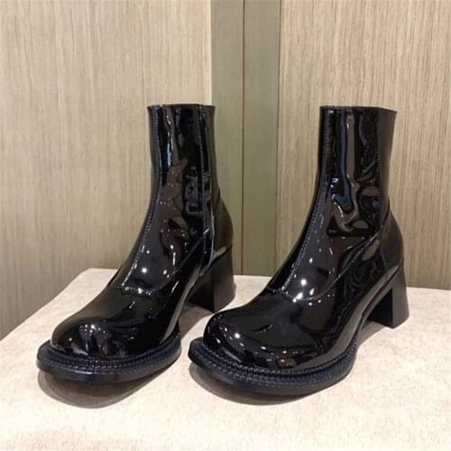 Retro Genuine Leather Ankle Boots for Women Brand Design Chunky High Heel Autumn Shoes Woman Short Booties