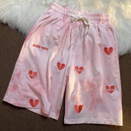 2021 Embroidery Print Shorts Women Summer Casual Sweet Tie Dye Pocket Drawstring Sportshorts Girl Thin Loose Wide Leg Pants