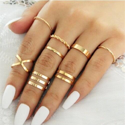 Original Design Gold Color Round Hollow Geometric Rings Set For Women Fashion Cross Twist Open Ring Joint Ring Female Jewelry