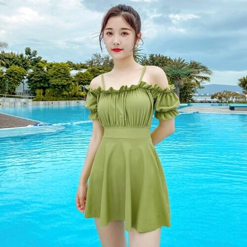 2021 New Korean One Piece Swimsuit Women Sexy Monokini Swimwear Beach Bathing Suit Beachwear Summer Solid Swimskirt