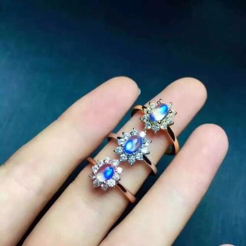 Natural blue moonstone ring, simple style, shop promotion, 925 silver, free shipping