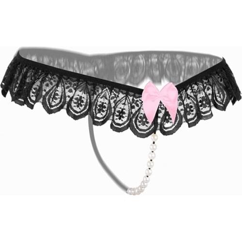Women Sexy Lingerie erotic Panties open crotch Porn Lace underwear crotchless couple sex wear g-string With cute bow and Pearl