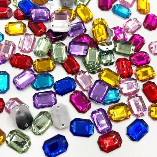 100pc Mix Square Rhinestones Flat Back Acrylic Gems Crystal Stones Sewing Beads