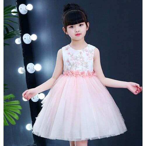 2021 Wedding Girls Flower Dress O-neck Hand-made Beaded Vestidos Formal Eleghant Costume Kids Girls Clothing RKF184092