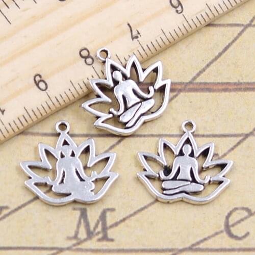 30pcs Charms Yoga Om Lotus Pose Padmasana 16x18mm Tibetan Pendant Crafts Making Findings Handmade Antique DIY Jewelry