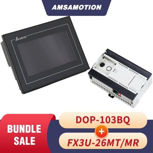 4.3'' Delta DOP-103BQ HMI + Amsamotion FX3U-26MT FX3U-26MR Compatible With Mitsubishi PLC Touch Screen Human Machine Interface