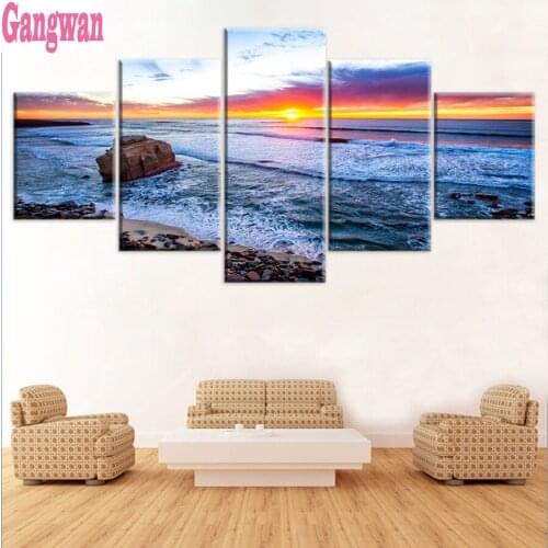 5pcs beautiful sea sunset 5D DIY Diamond Painting Full Square Round Drill diamond Embroidery Cross Stitch 5D icon landscape art