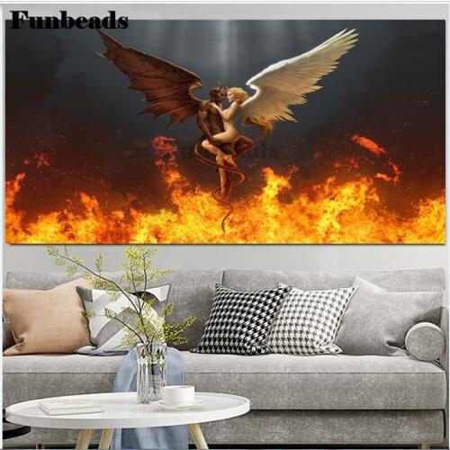 Large size Devil and angel love Diamond Painting Cross Stitch Full Square/ Round Drill Mosaic diamond embroidery Art FF4074