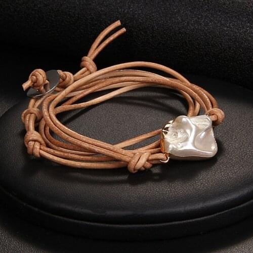 Bohemian Irregular Pearl Shell Charm Bracelets For Women Men Leather Cord Adjustable Wax Rope Bangle Sea Beach Fashion jewelry