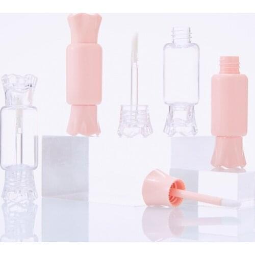 Private Label Candy Shape Lip Gloss Empty Plastic Tubes Exquisite Mini Clear Lipgloss Packaging Container with Pink Matte Lid