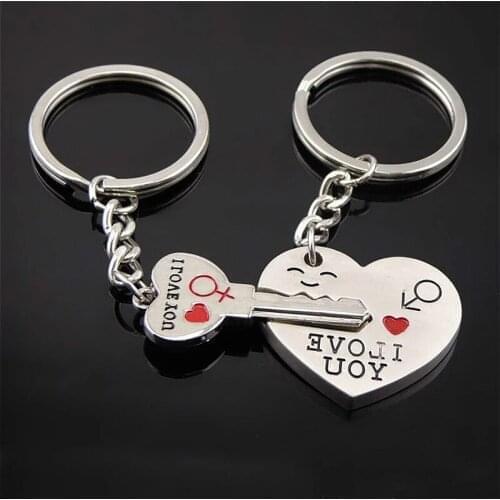 1 Pair Couple Car Key Accessories I LOVE YOU Keychain Heart Key Ring Silvery Lovers Car Key Chain Souvenirs Christmas Gifts