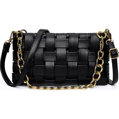 Designer Leather Woven Solid Color Crossbody Shoulder Bags for Women 2021 Summer New Fashion High Quality Chain Messenger Bag