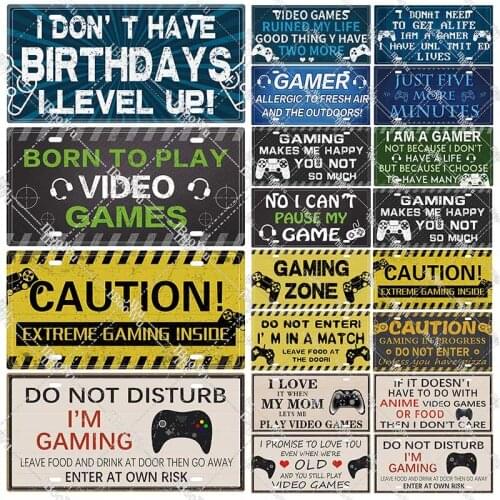 Game Fans Vintage Metal Poster Gaming Room Decor Retro Shabby-Chic Tin Signs Plate 15x30cm
