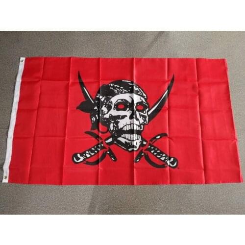 90x150cm Red Caribbean Jolly Roger Pirate Flag with Brass Grommets